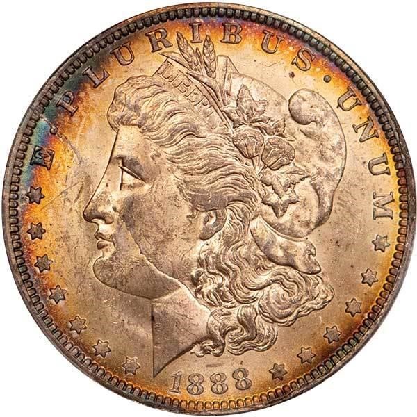 1888-O Scarface VAM-1B die crack across Liberty's nose and cheek on Morgan dollar obverse